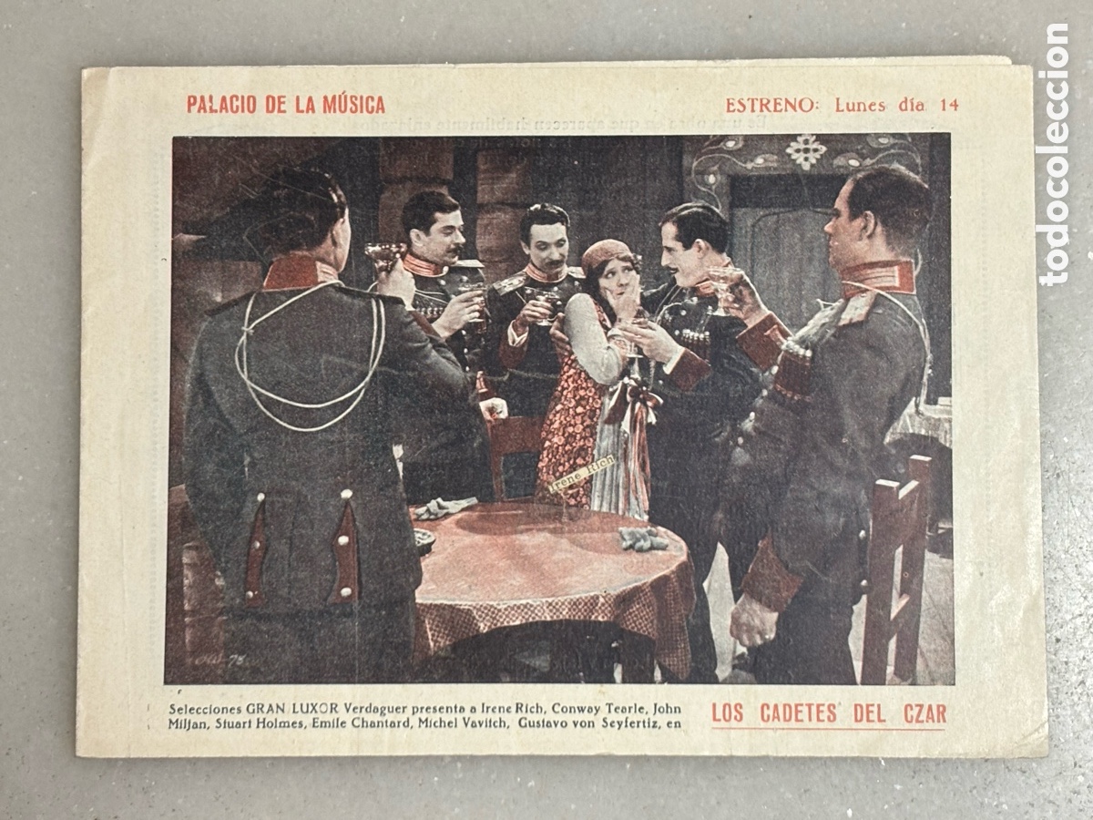 Kino: Folleto, programa de cine los cadetes del Czar o zar. Palacio de la m&uacute;sica 1927