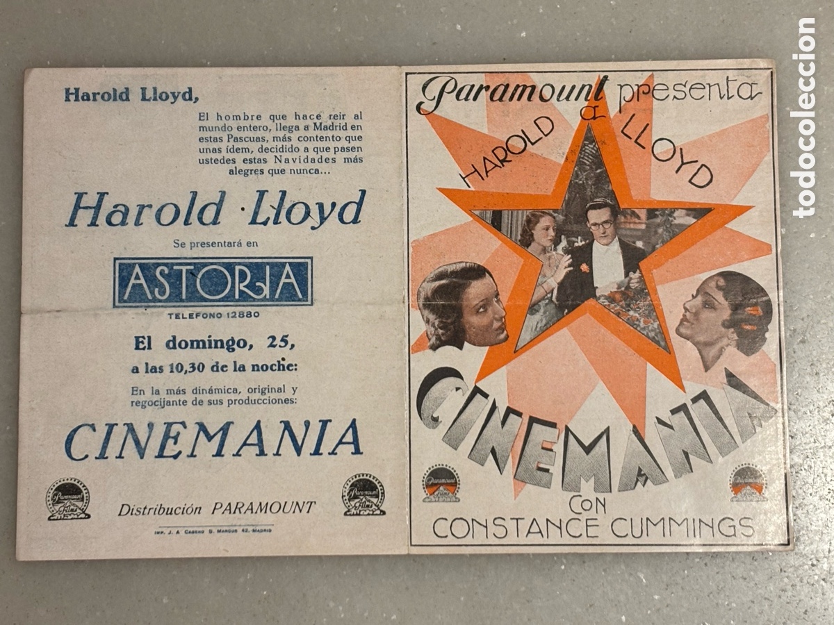  Flyers Publicitaires de films Anciens: Folleto de cine, cine, man&iacute;a de Harold Lloyd. Cine Astoria 1932