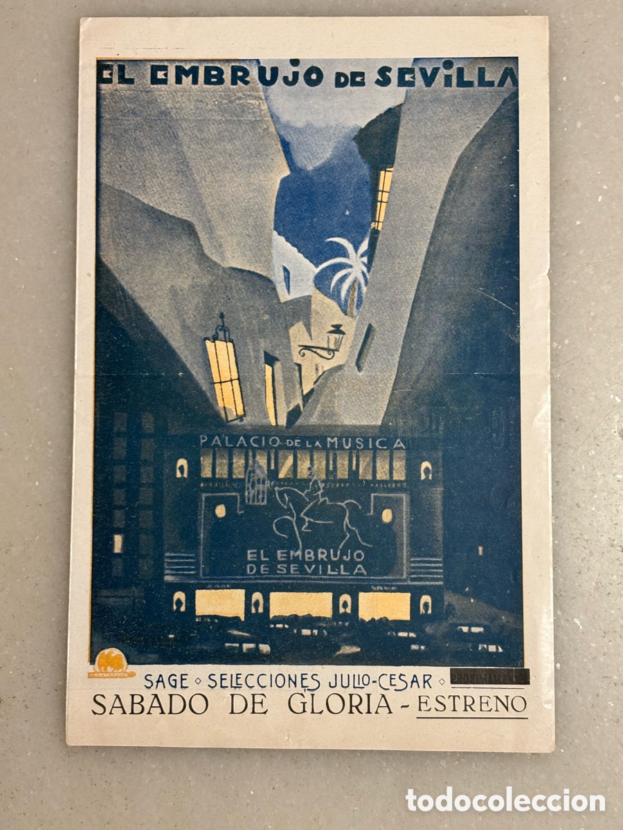 Folhetos de m&atilde;o de filmes antigos de cinema: Folleto doble de cine, el embrujo de Sevilla. Director Benito Perojo 1931 cine Palacio de la m&uacute;sica.