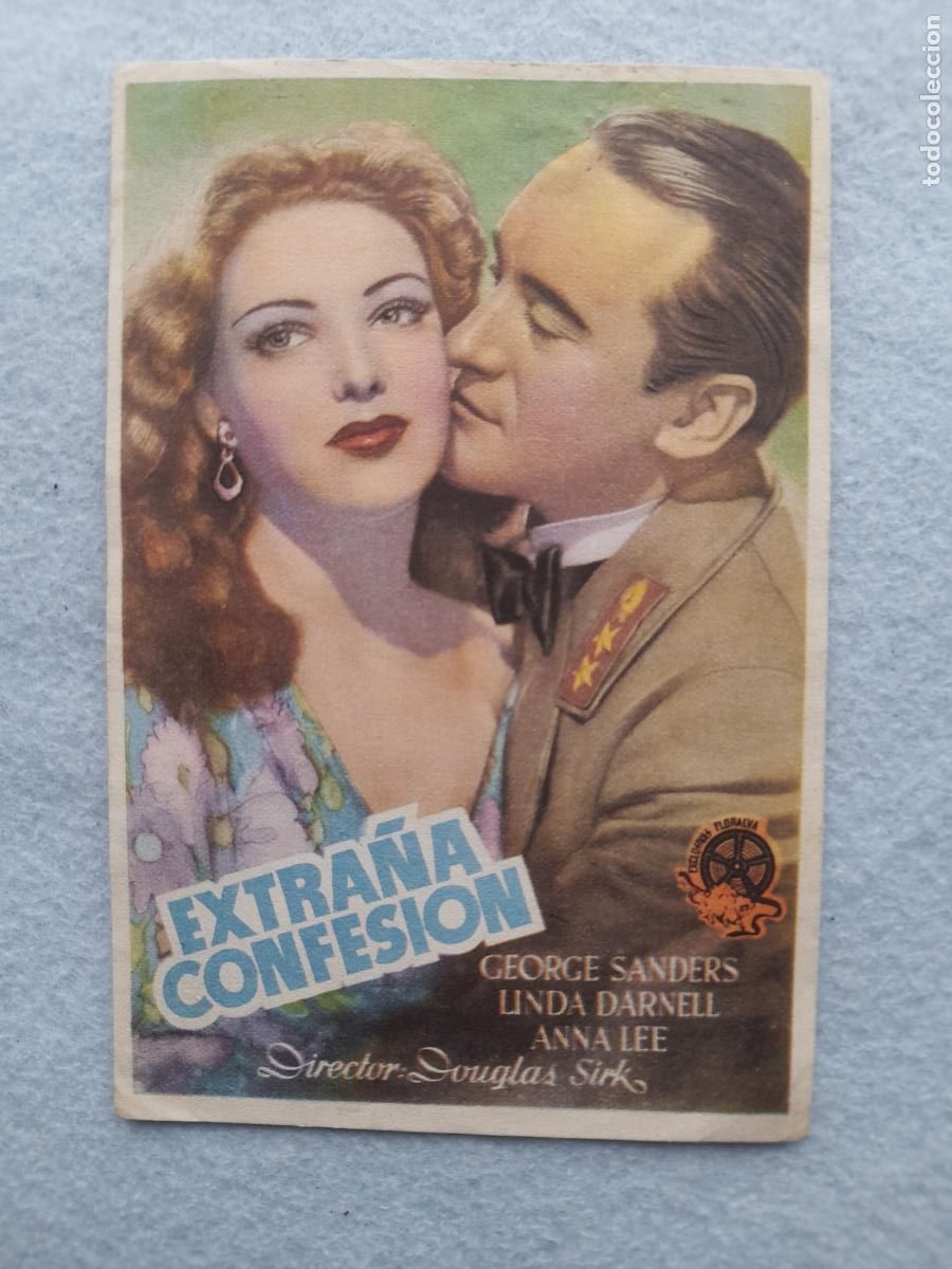 Folhetos de m&atilde;o de filmes antigos de cinema: Extra&ntilde;a Confesi&oacute;n. A&ntilde;o 1946. George Sanders. Linda Darnell. Anna Lee.