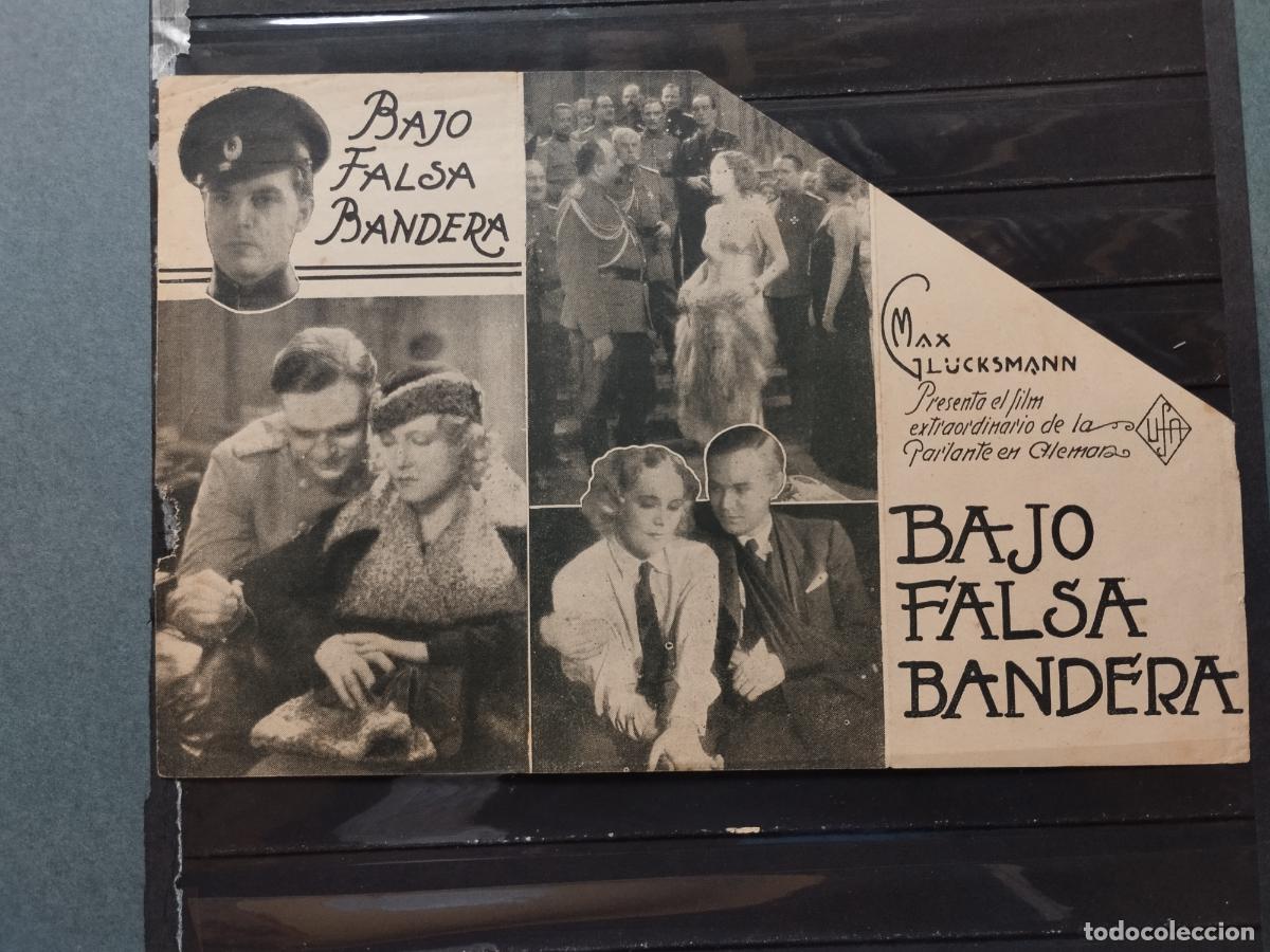 Foglietti di film di film antichi di cinema: BZB PROGRAMA DE CINE TRIPTICO. URUGUAY. BAJO FALSA BANDERA. FALTA PAPEL EN LADO MAYOR VERTICAL.