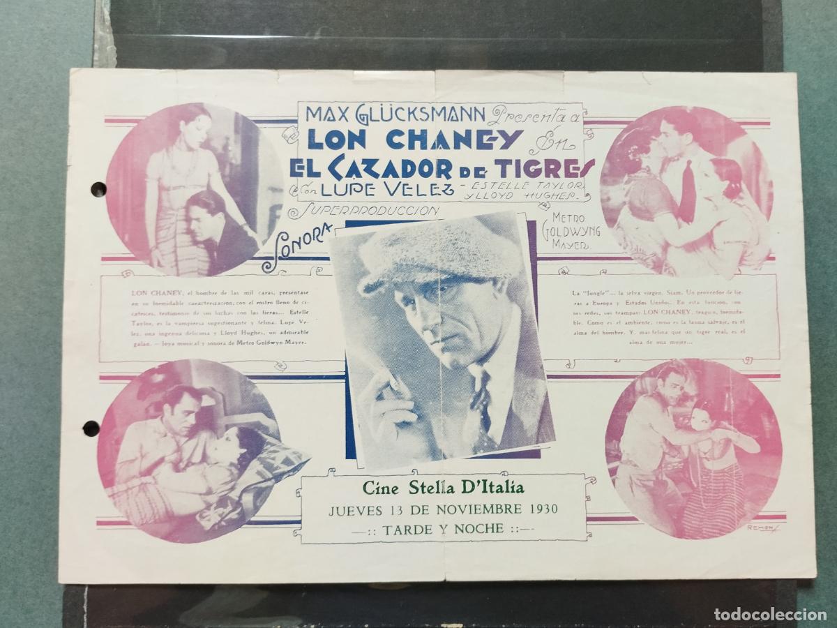 Kino: BZB PROGRAMA DE CINE SENCILLO GRANDE. URUGUAY. EL CAZADOR DE TIGRES. DOS PERFORACIONES DE CARPETA.
