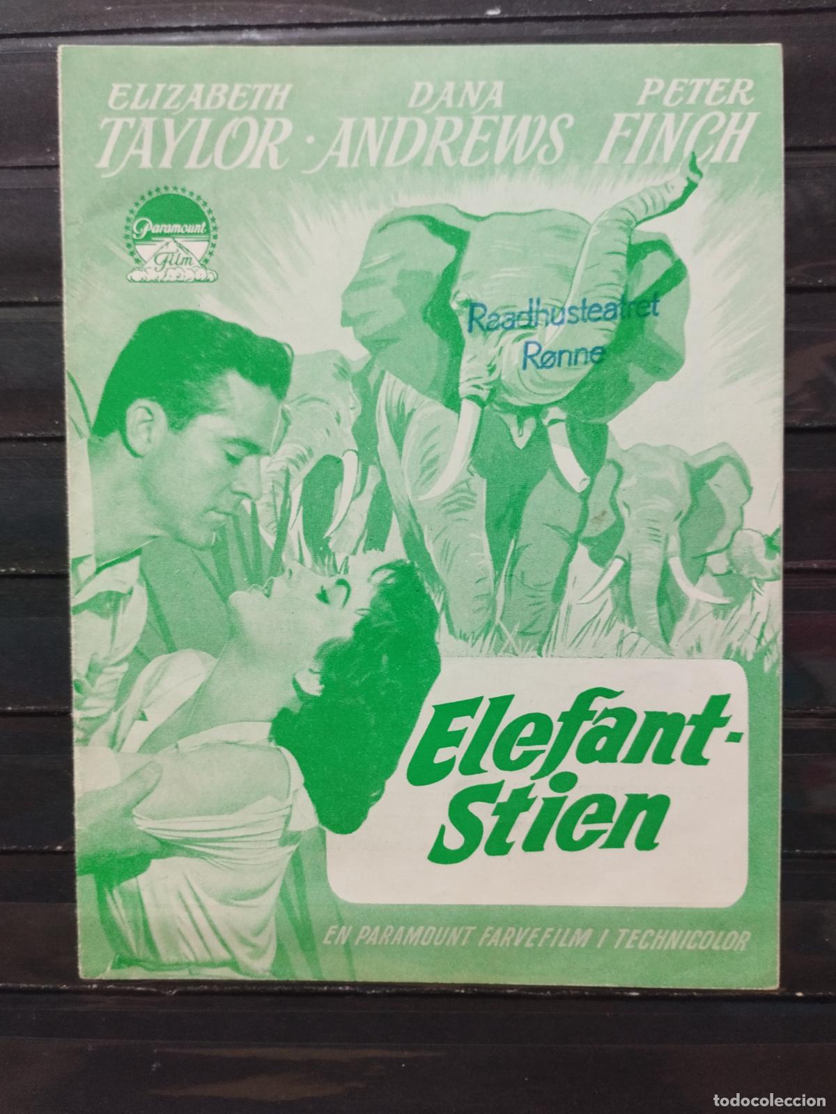 Flyers Publicitaires de Films Anciens: BZB PROGRAMA DE CINE DANES. 2 HOJAS INTERIORES. LA SENDA DE LOS ELEFANTES. CON ELIZABETH TAYLOR