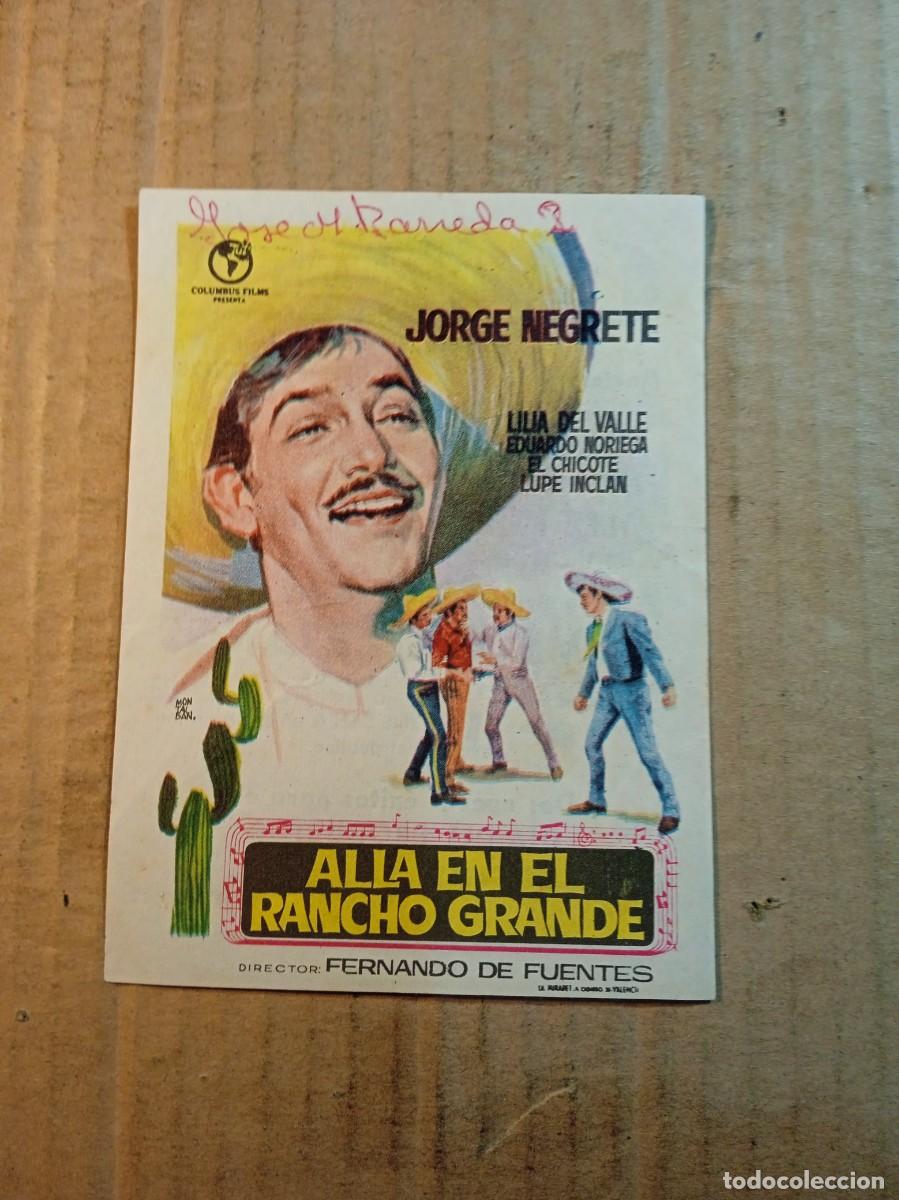 Cine: FOLLETO DE MANO CON PUBLICIDAD ALLA EN EL RANCHO GRANDE