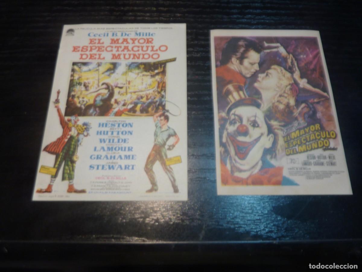 Cine: 2 Folletos de cine DIFERENTES de EL MAYOR ESPECTACULO DEL MUNDO con publicidad