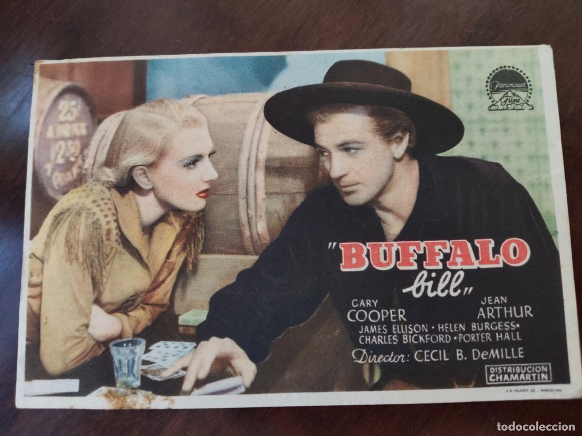 Folhetos de m&atilde;o de filmes antigos de cinema: Buffalo Bill. Gary Cooper. 1945. Sal&oacute;n Anita, Jerez de los Caballeros.
