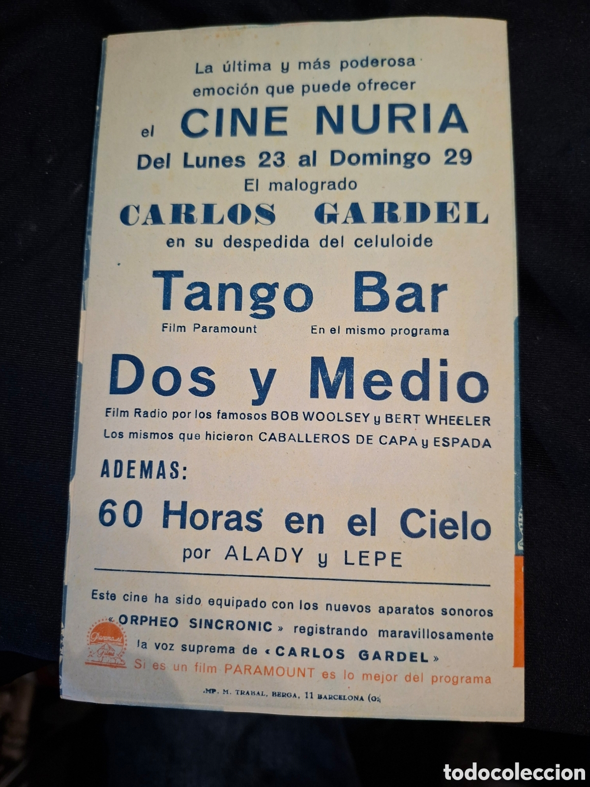 Cine: Folleto Tango bar paramount. / CITC1 - Foto 3