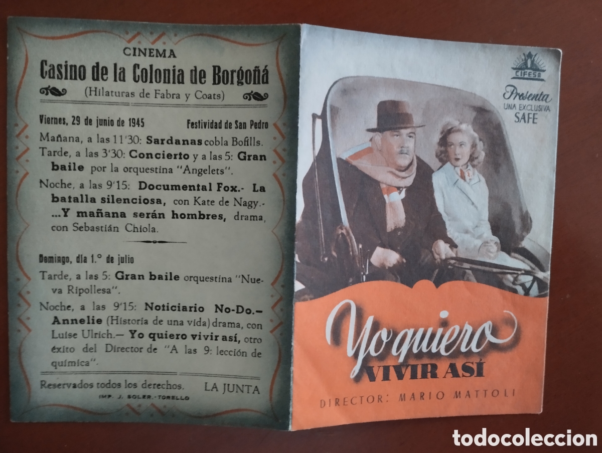 Cine: Folleto Programa de cine DOBLE - YO QUIERO VIVIR ASI
