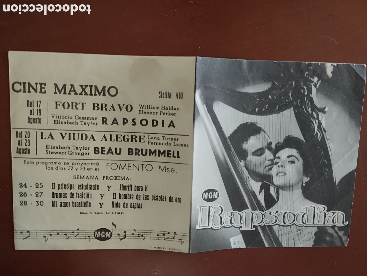Cine: Folleto Programa de cine DOBLE - RAPSODIA