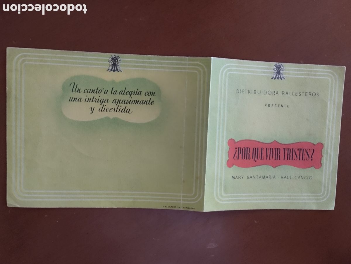 Cine: Folleto Programa de cine DOBLE - PORQUE VIVIR TRISTES