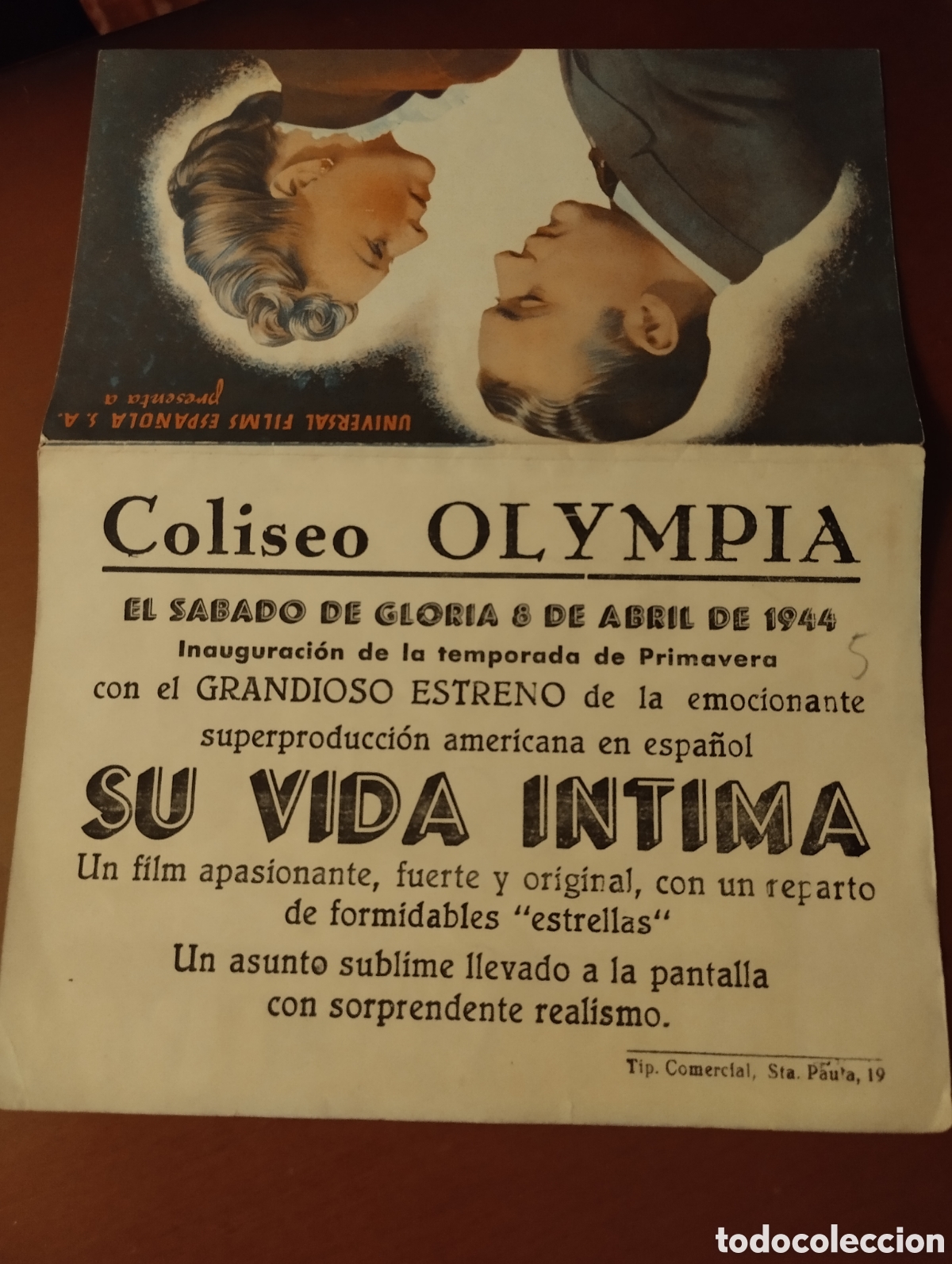 Cine: Folleto Programa de cine DOBLE - SU VIDA &Iacute;NTIMA