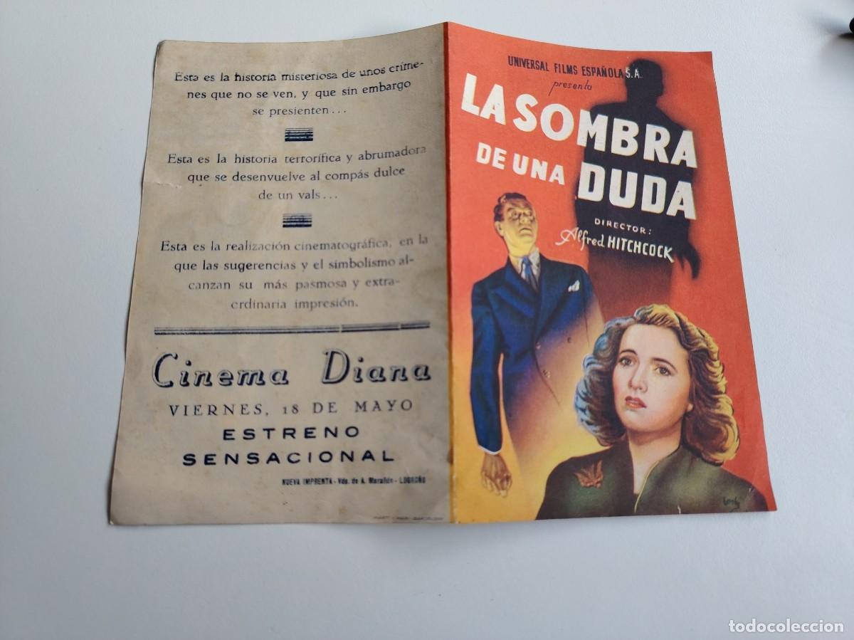 Cine: Programa de Mano Vintage Cinema Diana - La Sombra de una Duda (Alfred Hitchcock) 1943