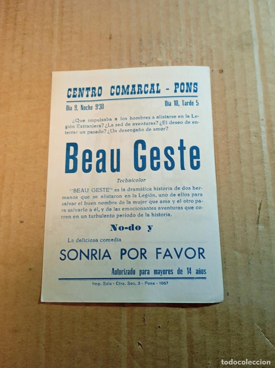 Cine: FOLLETO DE MANO CON PUBLICIDAD BEAU GESTE - Foto 2