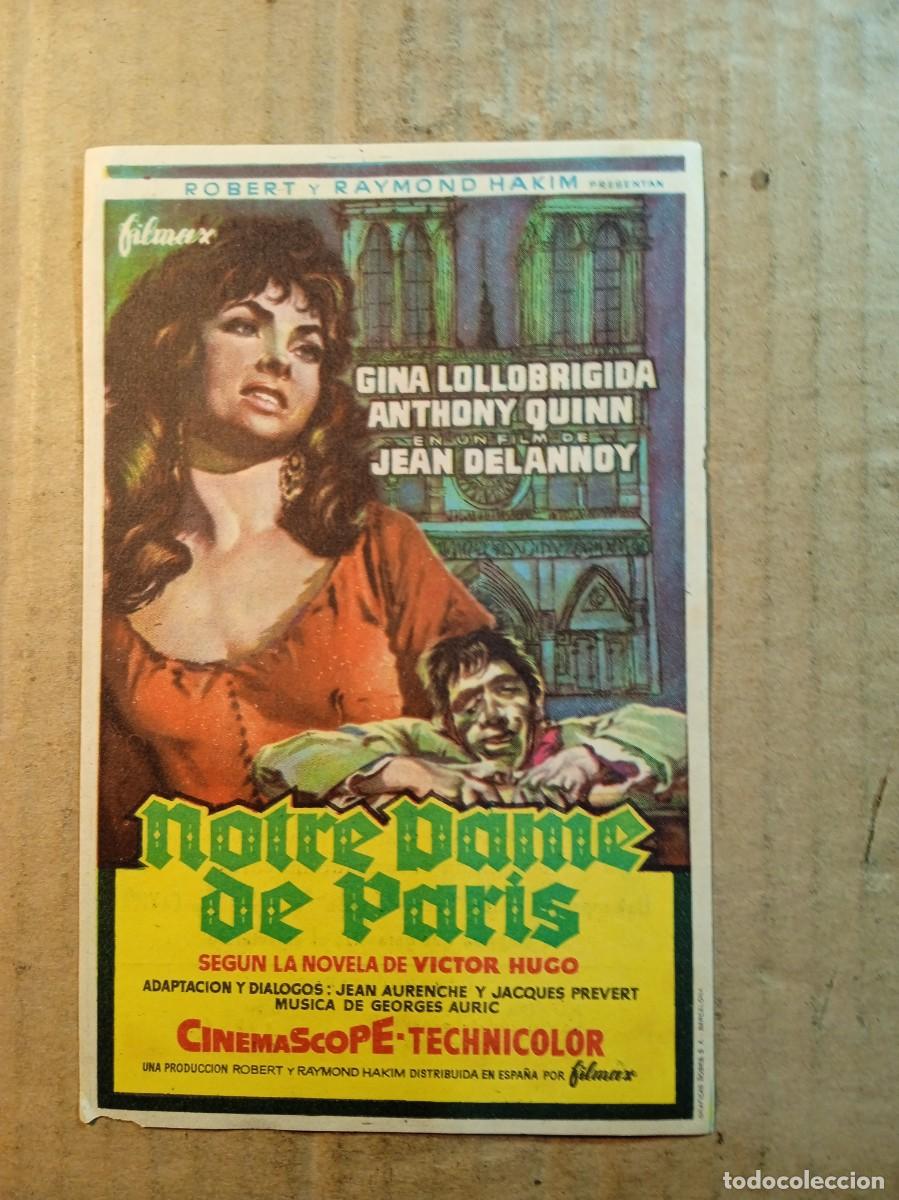 Cine: FOLLETO DE MANO CON PUBLICIDAD NOTRE DAME EN PAR&Iacute;S