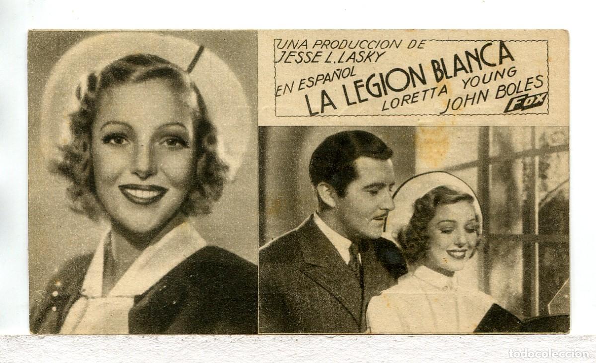 Folhetos de m&atilde;o de filmes antigos de cinema: LA LEGI&Oacute;N BLANCA, con Loretta Young.