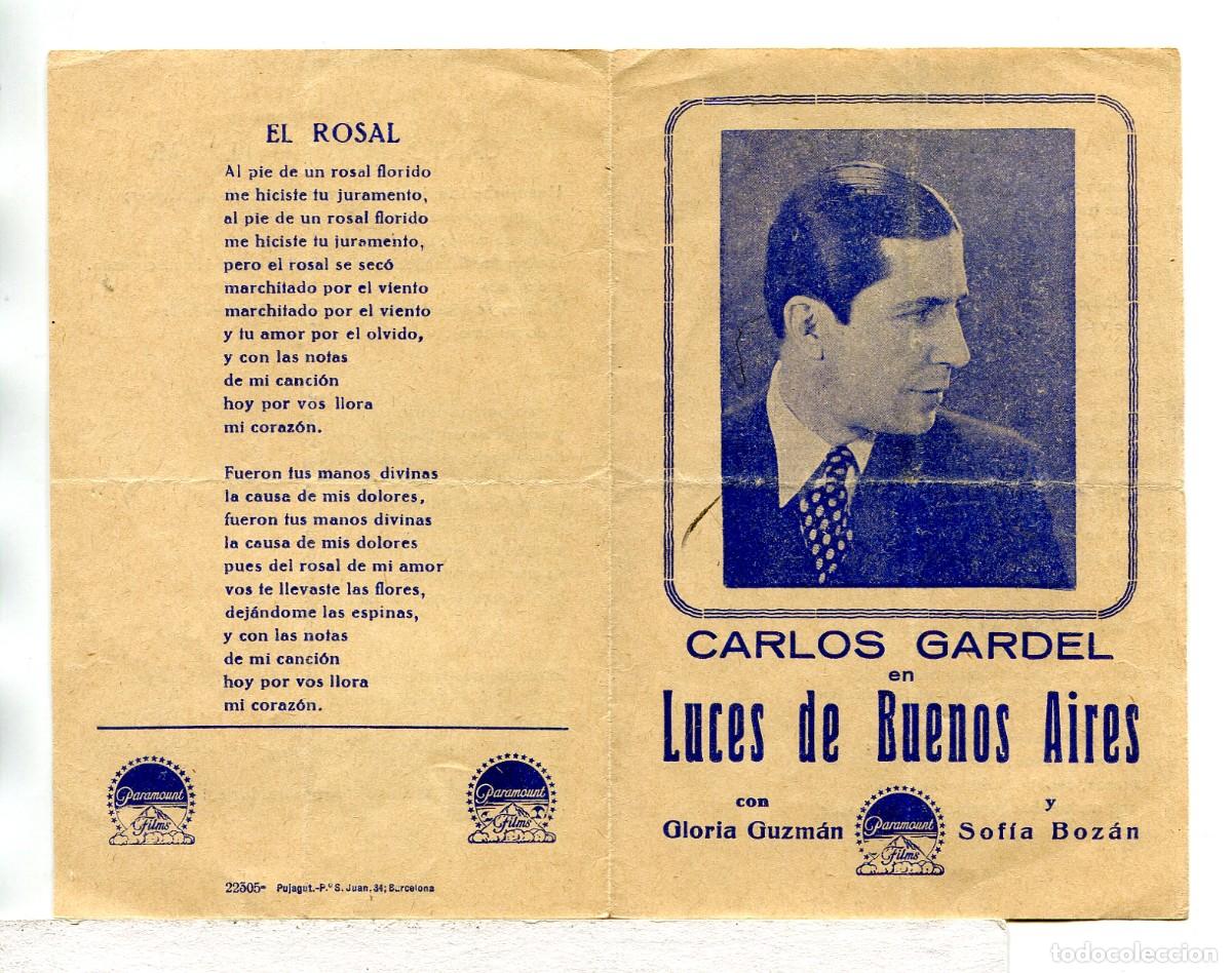 Cine: LUCES DE BUENOS AIRES, con Carlos Gardel, con cancionero.