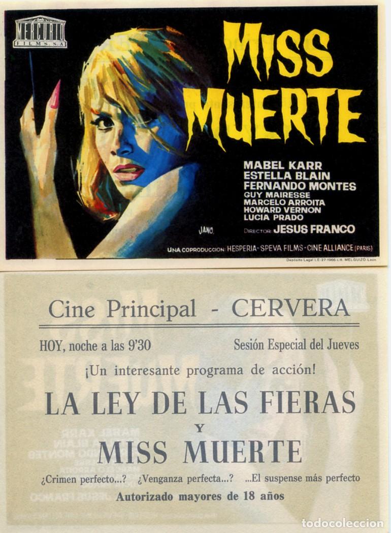 Cine: FOLLETO DE MANO ORIGINAL MISS MUERTE CINE PRINCIPAL CERVERA LLE&Iacute;DA CATALU&Ntilde;A