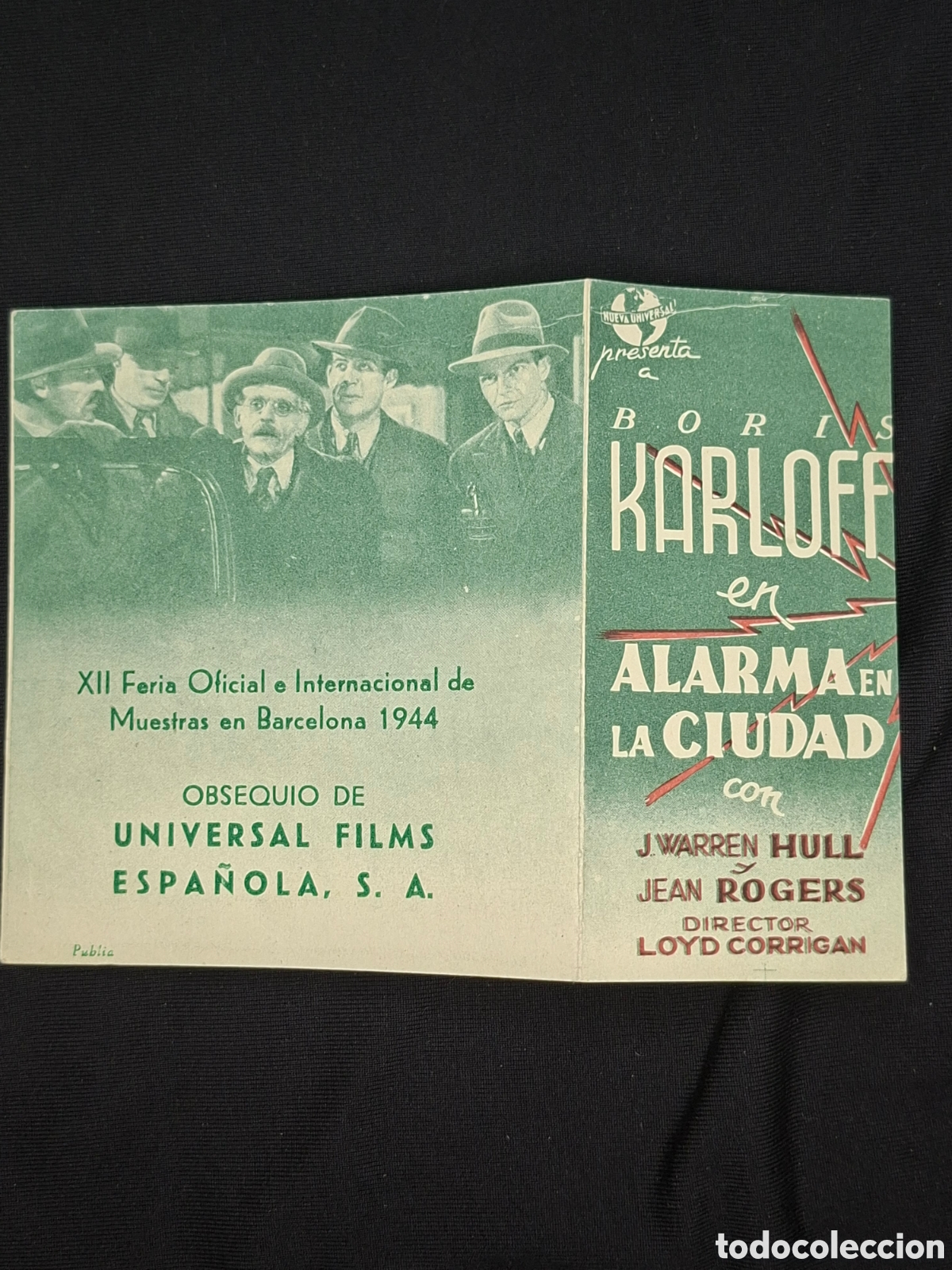 Cine: Folleto de mano..ALARMA EN LA CIUDAD,con Boris Karloff./CITC1