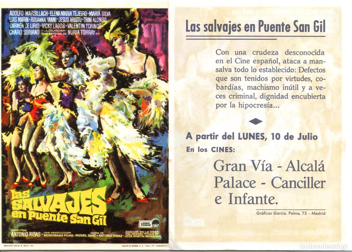 Cine: FOLLETO DE MANO ORIGINAL LAS SALVAJES DE PUENTE SAN GIL CINES GRAN V&Iacute;A, ALCAL&Aacute;, PALACE , MADRID