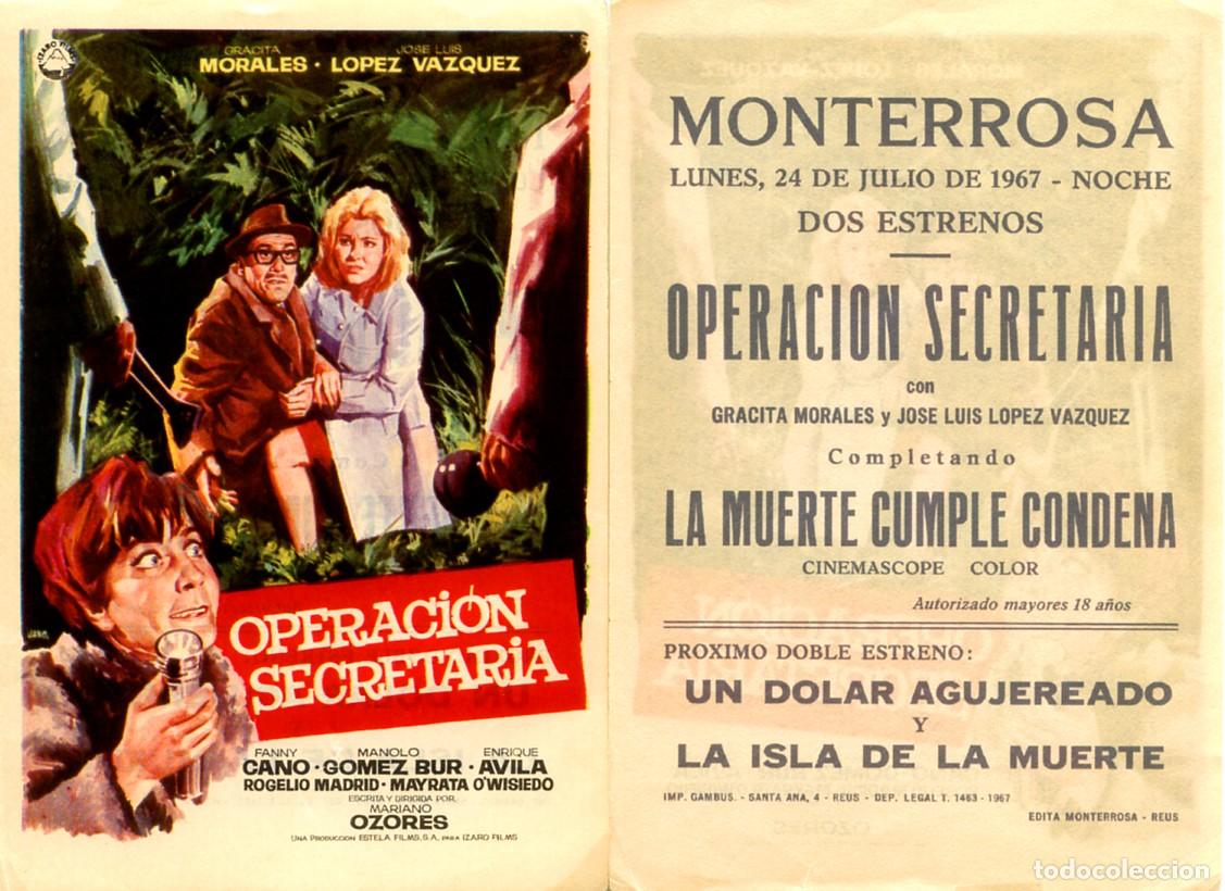 Cine: FOLLETO DE MANO ORIGINAL OPERACION SECRETARIA CINE MONTERROSA 1967 REUS TARRAGONA CATALU&Ntilde;A