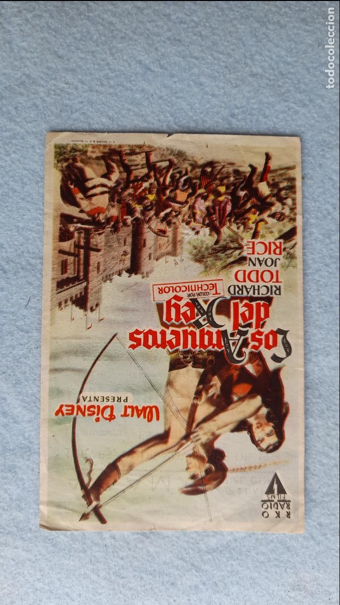Folhetos de m&atilde;o de filmes antigos de cinema: Los Arqueros del Rey. A&ntilde;o 1954. Walt Disney. Richard Tood. Joan Rice.