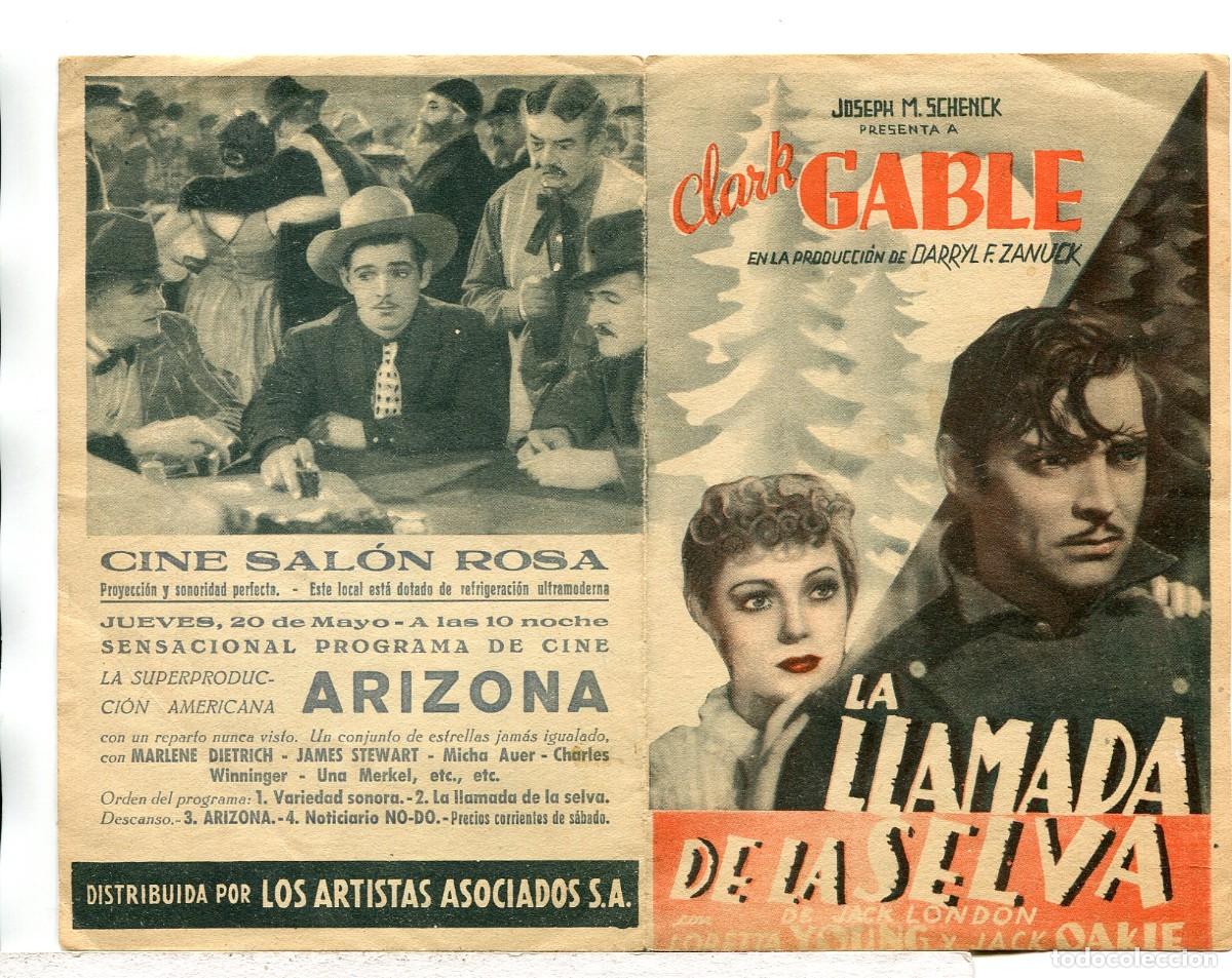  Foglietti di film di film antichi di cinema: LA LLAMADA DE LA SELVA, con Clark Gable.