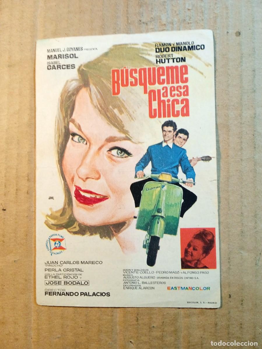 Folhetos de m&atilde;o de filmes antigos de cinema: FOLLETO DE MANO CON PUBLICIDAD BUSQUEME A ESA CHICA