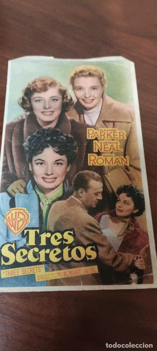 Folhetos de m&atilde;o de filmes antigos de cinema: Tres secretos. Folleto de mano.