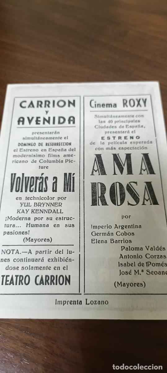 Cine: Volver&aacute;s a m&iacute; Folleto de mano. - Foto 2