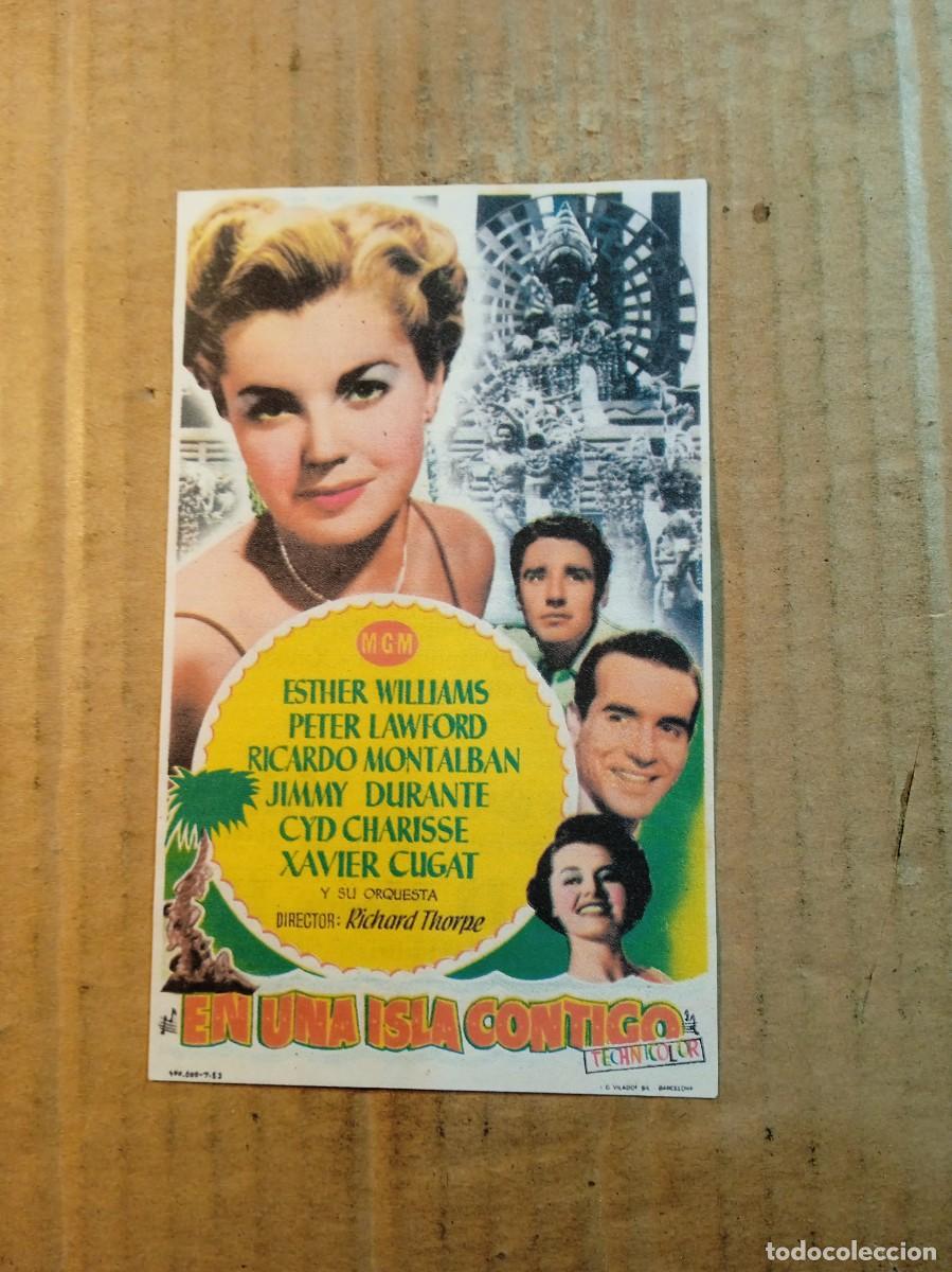 Folhetos de m&atilde;o de filmes antigos de cinema: FOLLETO DE MANO CON PUBLICIDAD EN UNA ISLA CONTIGO