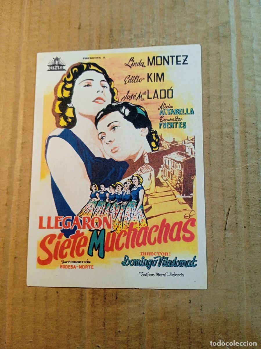  Flyers Publicitaires de films Anciens: FOLLETO DE MANO CON PUBLICIDAD LLEGARON SIETE MUCHACHAS (FACS&Iacute;MIL)