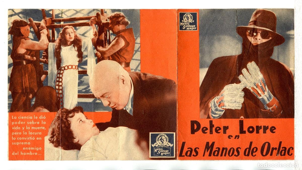 Folhetos de m&atilde;o de filmes antigos de cinema: LAS MANOS DE ORLAC, con Peter Lorre.