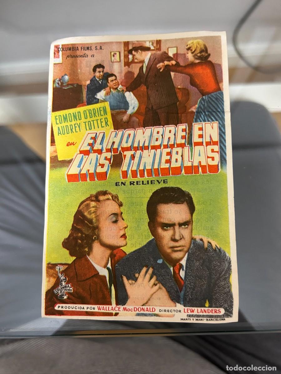 Folhetos de m&atilde;o de filmes antigos de cinema: &ordm;el hombre de las tinieblas edmond o'brien coliseo olimpia granada con publicidad buen estado