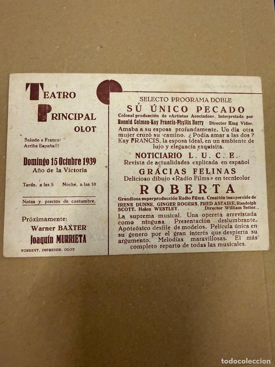 Cine: ROBERTA Antiguo programa de cine de mano, en cartoncillo - Foto 2