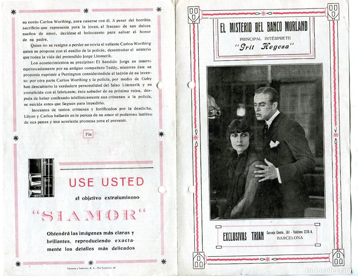  Foglietti di film di film antichi di cinema: EL MISTERIO DEL BANCO MORLAND, con Grit Hegesa. 13,5 X 21,5 cms. (cerrado).