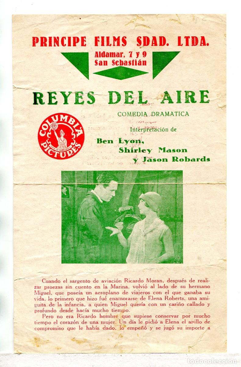 Folhetos de m&atilde;o de filmes antigos de cinema: REYES DEL AIRE, con Jason Robards. 13,5 x 21,5 cms.