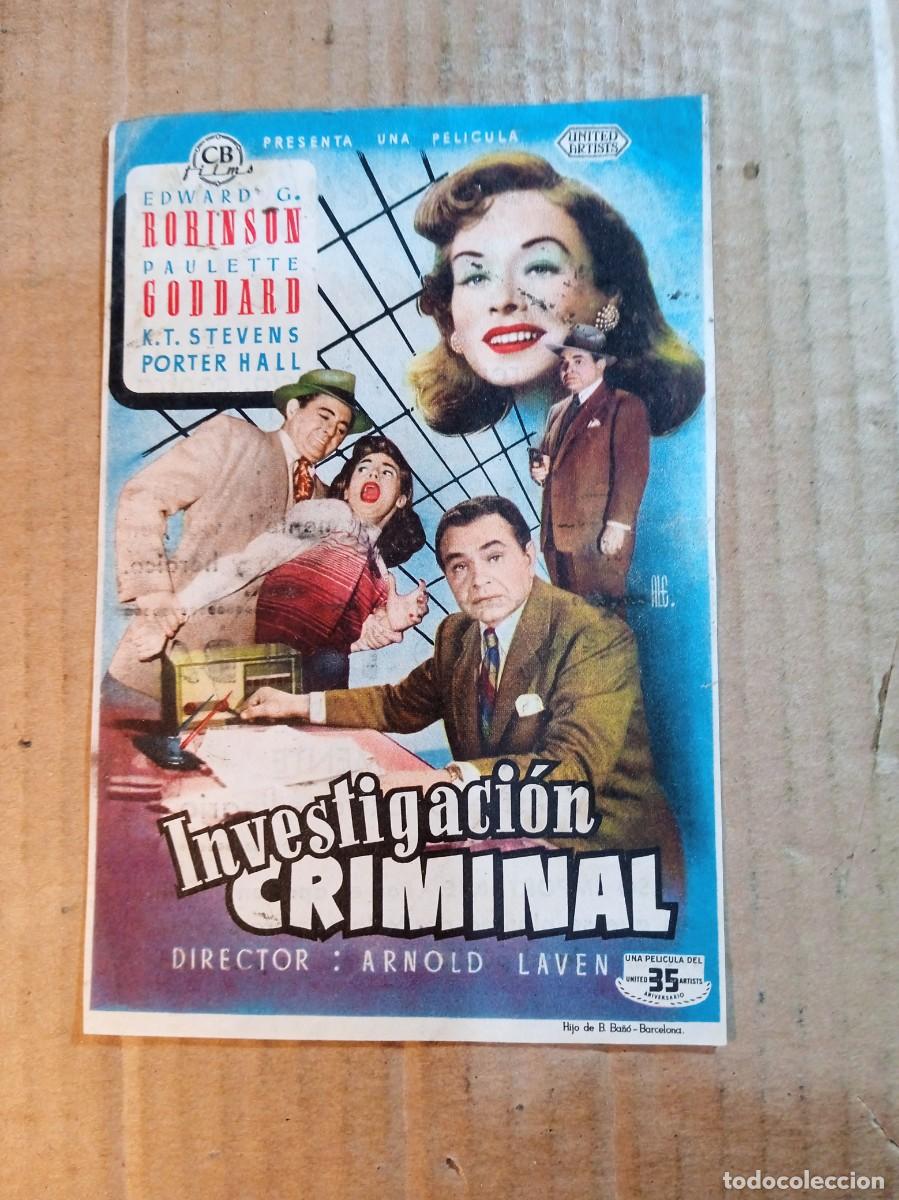  Foglietti di film di film antichi di cinema: FOLLETO DE MANO CON PUBLICIDAD INVESTIGACI&Oacute;N CRIMINAL