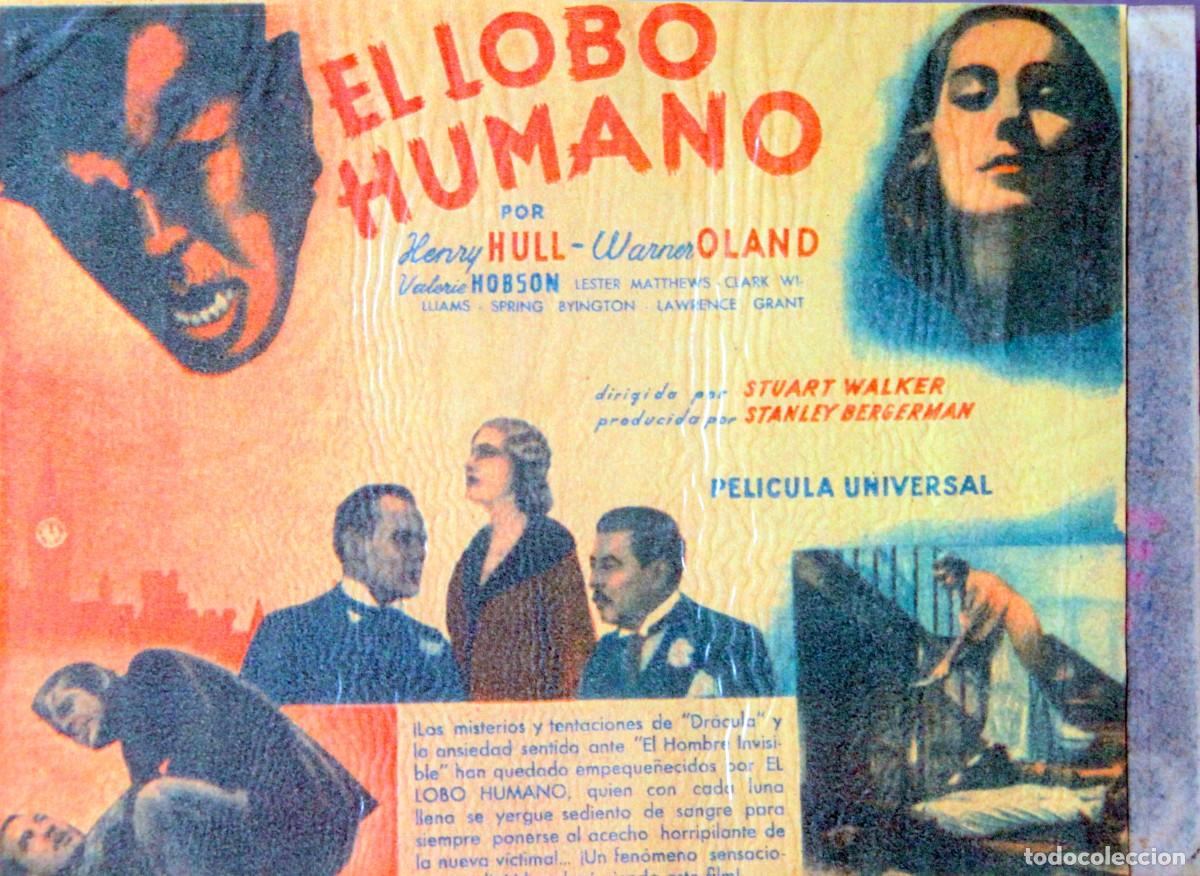  Foglietti di film di film antichi di cinema: EL LOBO HUMANO, FOLLETO DE MANO, UNIVERSAL - 18,5 x 14,5 cm