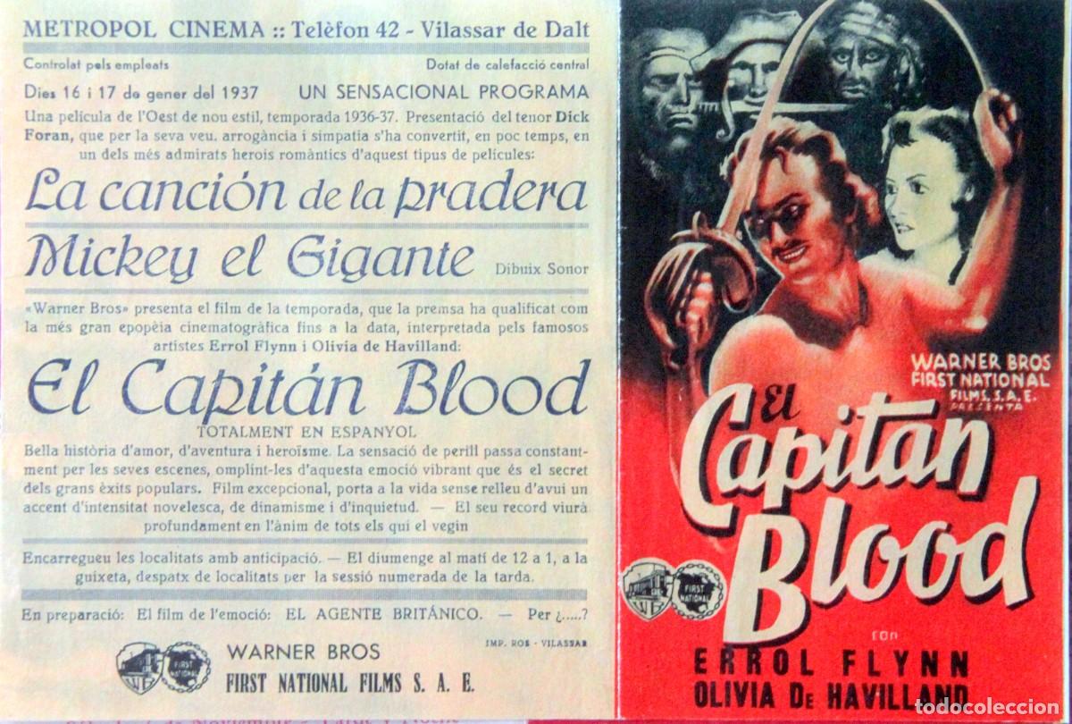 Kino: CAPITAN BLOOD: ERROL FLYNN, OLIVIA DE HAVILLAND - FOLLETO DE MANO - 12 x 20,5 cm