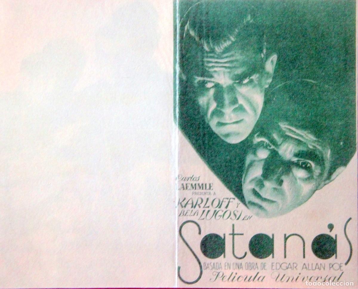 Folhetos de m&atilde;o de filmes antigos de cinema: SATANAS, BORIS KARLOFF-BELA LUGOSI, FOLLETO DE MANO - FOLLETO DE MANO