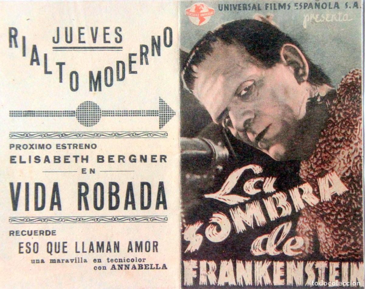 Folhetos de m&atilde;o de filmes antigos de cinema: LA SOMBRA DE FRANKENSTEIN BORIS KARLOFF, BASIL RATHBONE, BELA LUGOSI - FOLLETO DE MANO