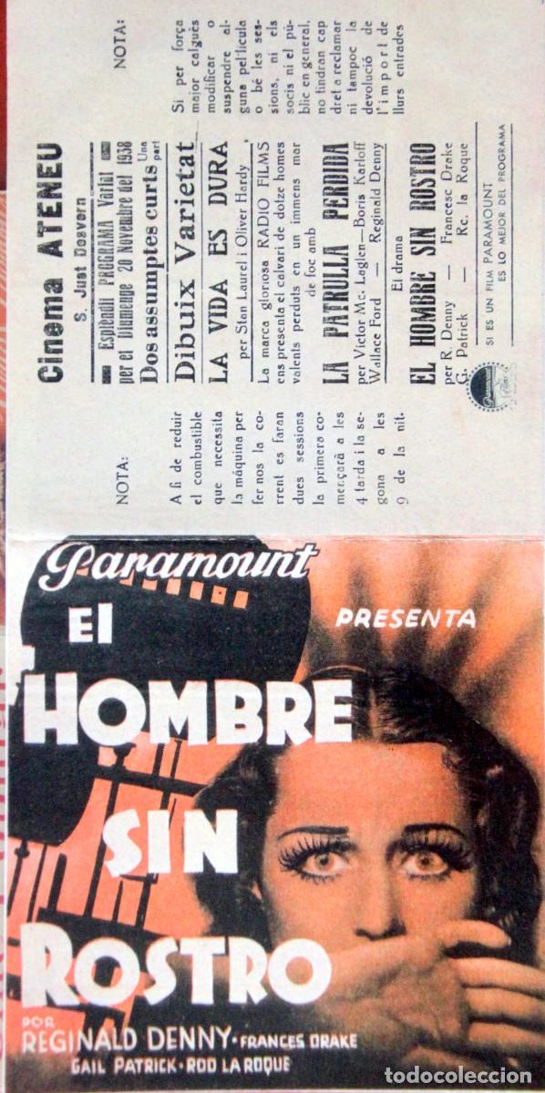 Folhetos de m&atilde;o de filmes antigos de cinema: ELHOMBRE SIN ROSTRO - FOLLETO DE MANO CINE ATENEU SANT JUST - 13 x 26 cm