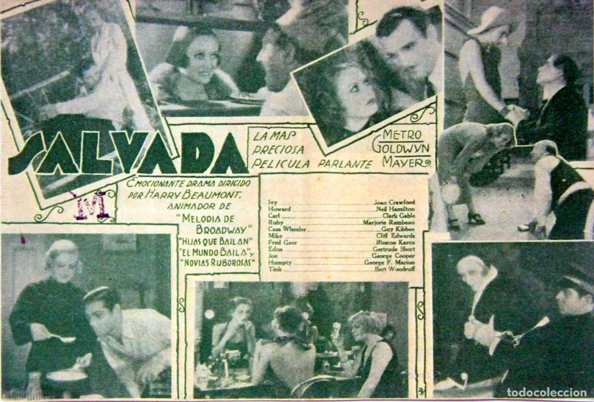 Folhetos de m&atilde;o de filmes antigos de cinema: SALVADA - CRAWFORD / GABLE -11,5x15 cm