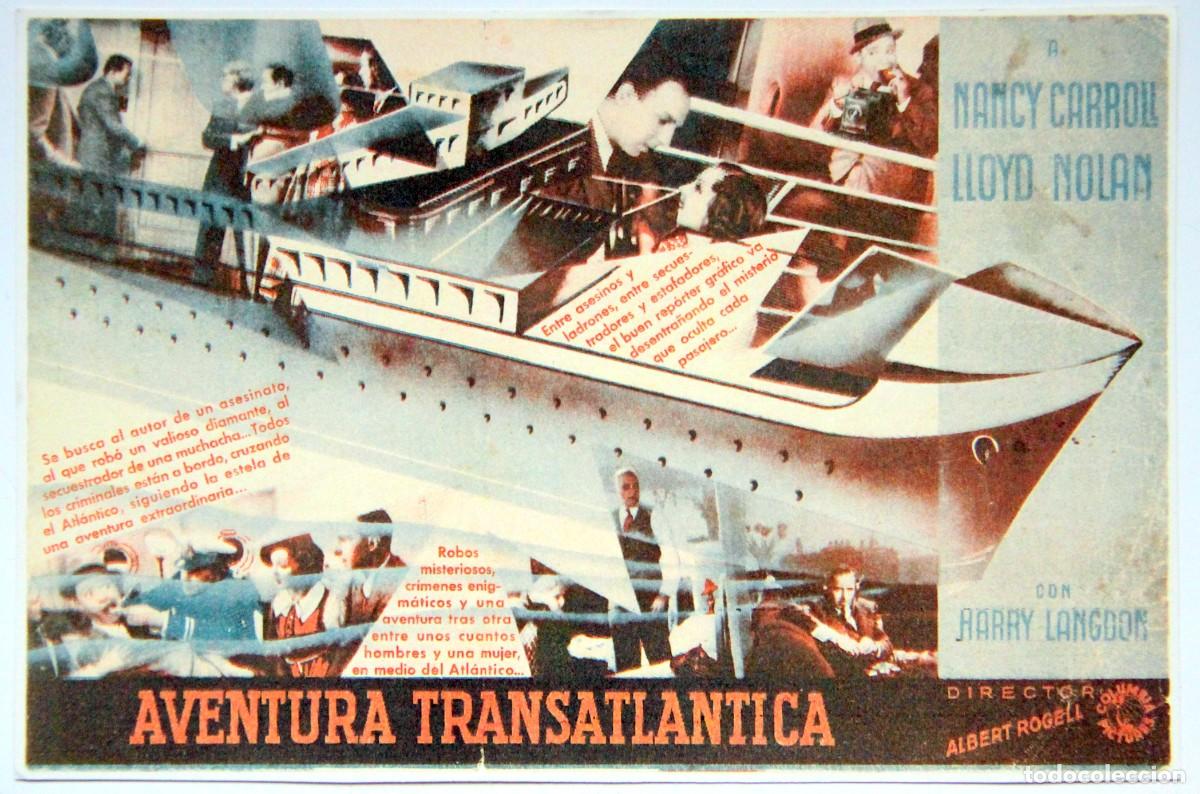 Folhetos de m&atilde;o de filmes antigos de cinema: AVENTURA TRANSATLANTICA - 10 x 16 cm