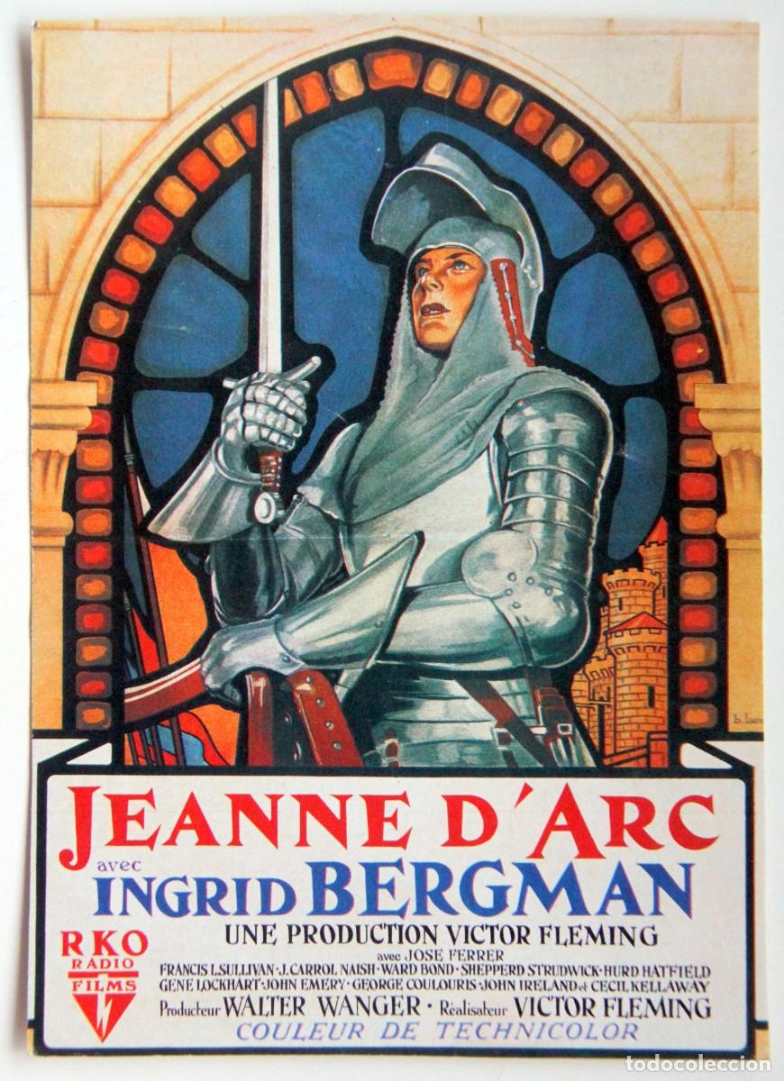Folhetos de m&atilde;o de filmes antigos de cinema: INGRID BERGMAN: JEANNE D'ARC - PROGRAMA DE MANO MODERNO - 10,5 x 16 cm