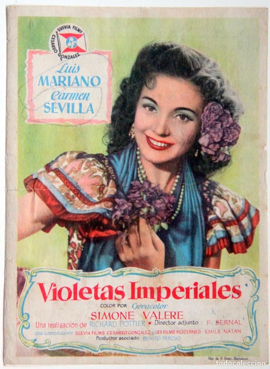 Folhetos de m&atilde;o de filmes antigos de cinema: VIOLETAS IMPERIALES: CARMEN SEVILLA, LUIS MARIANO - PROGRAMA DE MANO