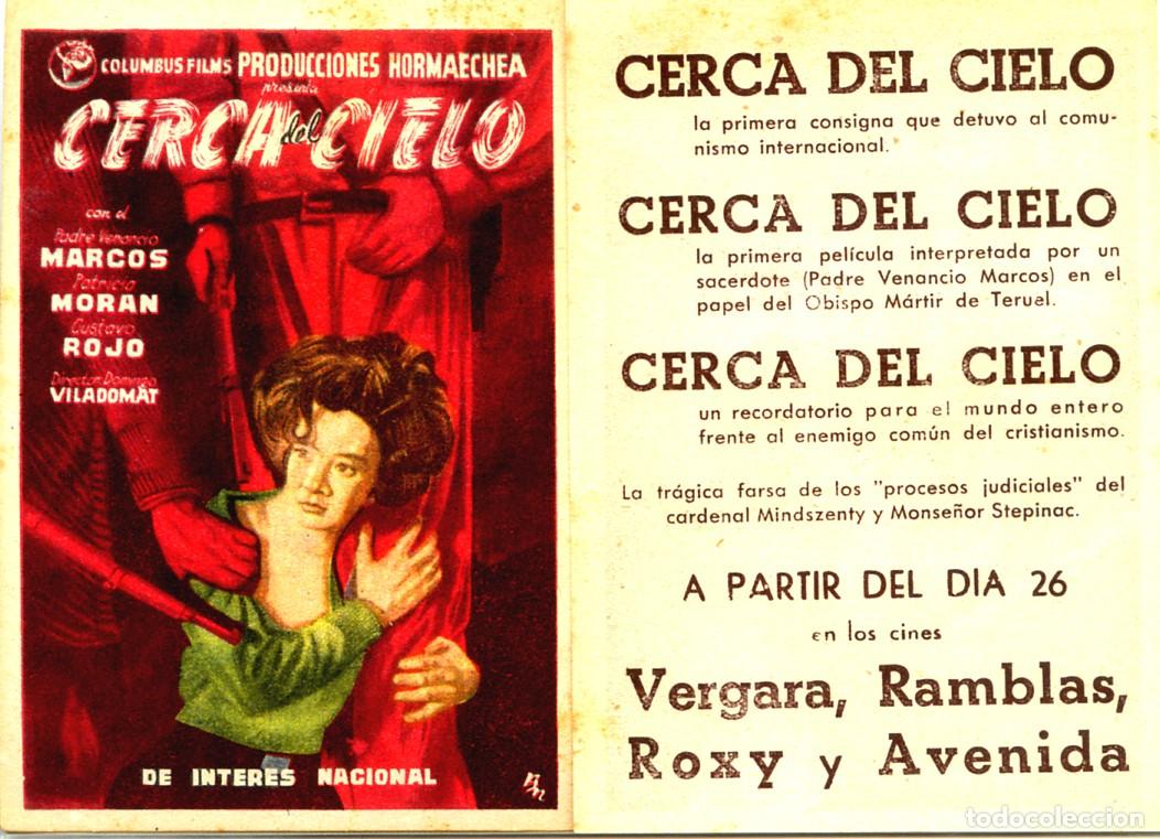Folhetos de m&atilde;o de filmes antigos de cinema: FOLLETO DE MANO ORIGINAL CERCA DEL CIELO CINES VERGARA, RAMBLAS,ROXY Y AVENIDA MADRID Y BARCELONA
