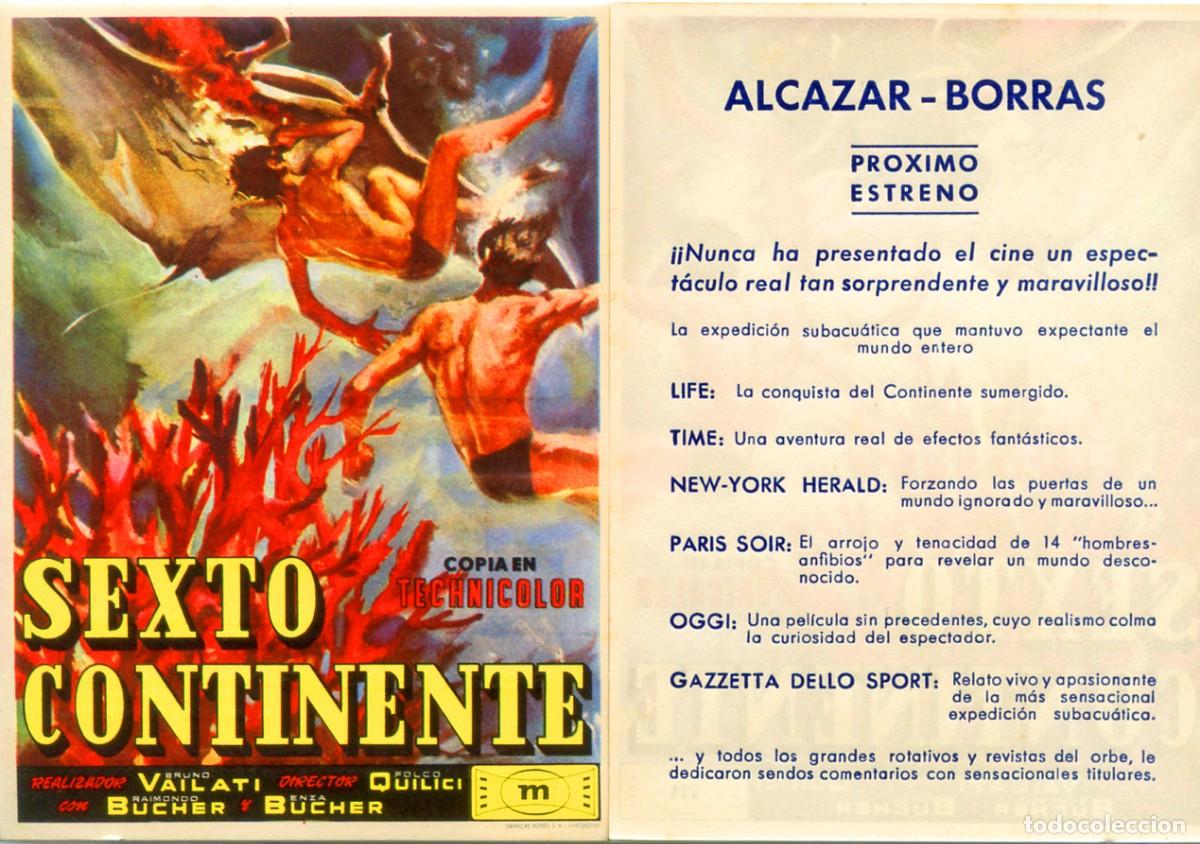  Flyers Publicitaires de films Anciens: FOLLETO DE MANO ORIGINAL SEXTO CONTINENTE CINES ALCAZAR Y BORRAS BARCELONA