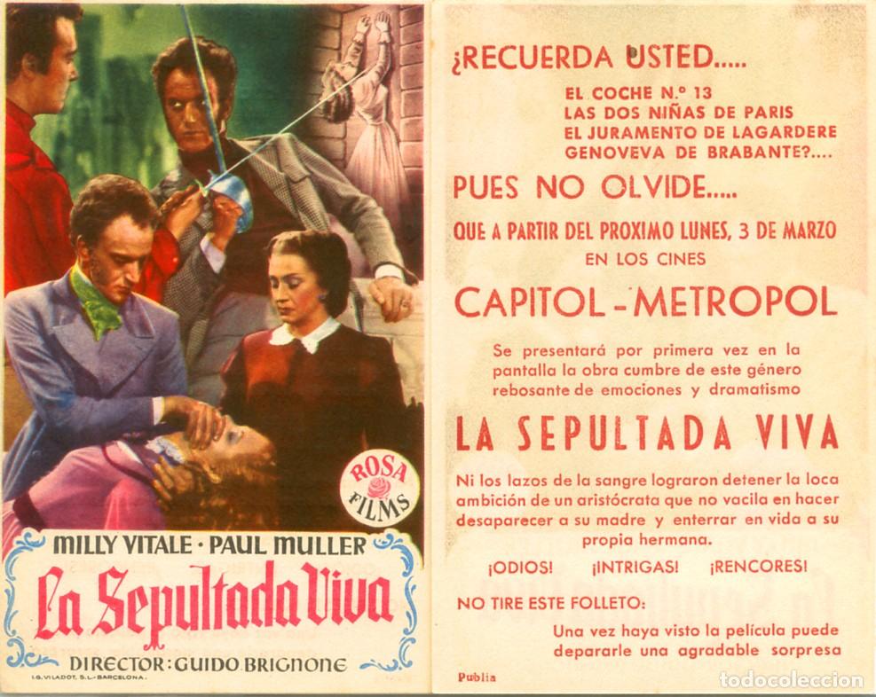Cinema: FOLLETO DE MANO ORIGINAL LA SEPULTADA VIVA CINES CAPITOL Y METROPOL MADRID VALENCIA