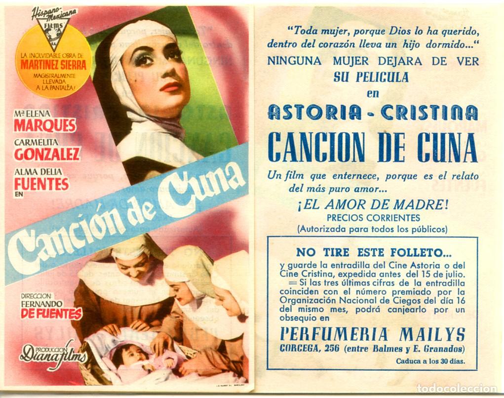 Cinema: FOLLETO DE MANO ORIGINAL CANCI&Oacute;N DE CUNA CINES ASTORIA Y CRISTINA BARCELONA